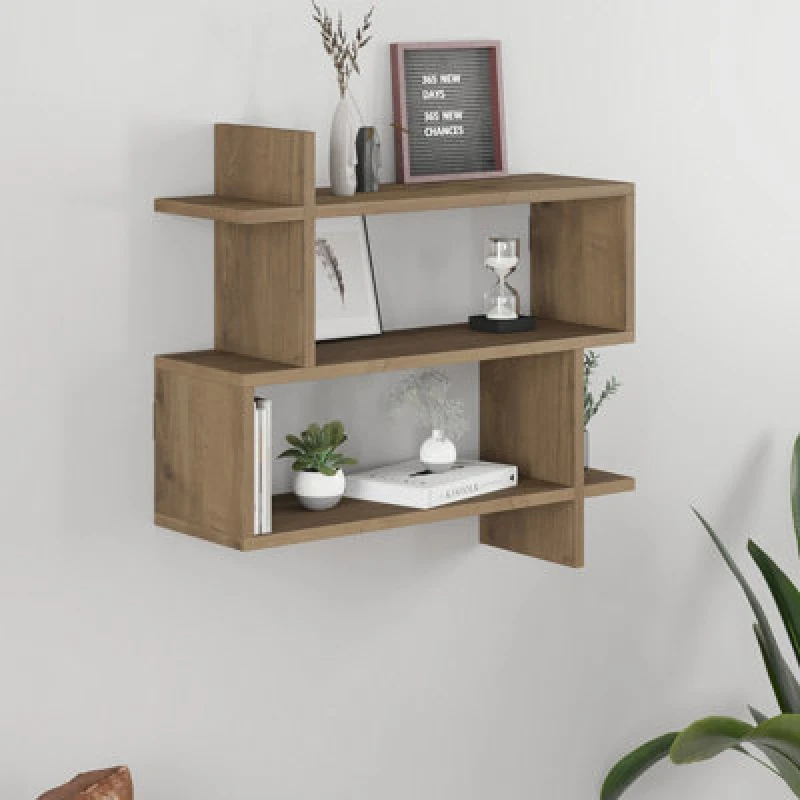 Image of Decortie Paralel Wall Mounted Modern Bookcase Display Unit 2-Tier Sleek Design Dark Oak Effect 70X22X66 Cm