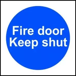 Image of Self-adhesive vinyl Fire Door Keep Shut sign 100 x 100mm. Easy to use;