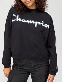 Image of Champion Crew Neck Big Branding Long Sleeve T-Shirt - Black