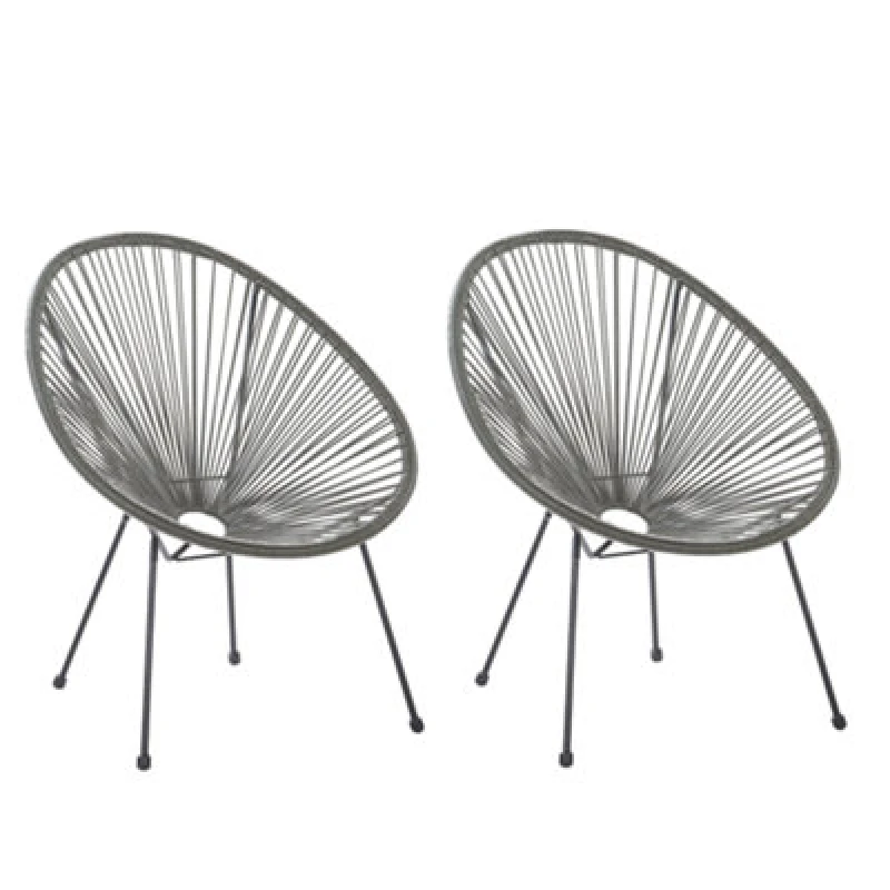 Image of Beliani Set Of 2 Garden Chairs Acapulco Ii Pe Rattan Dark Grey