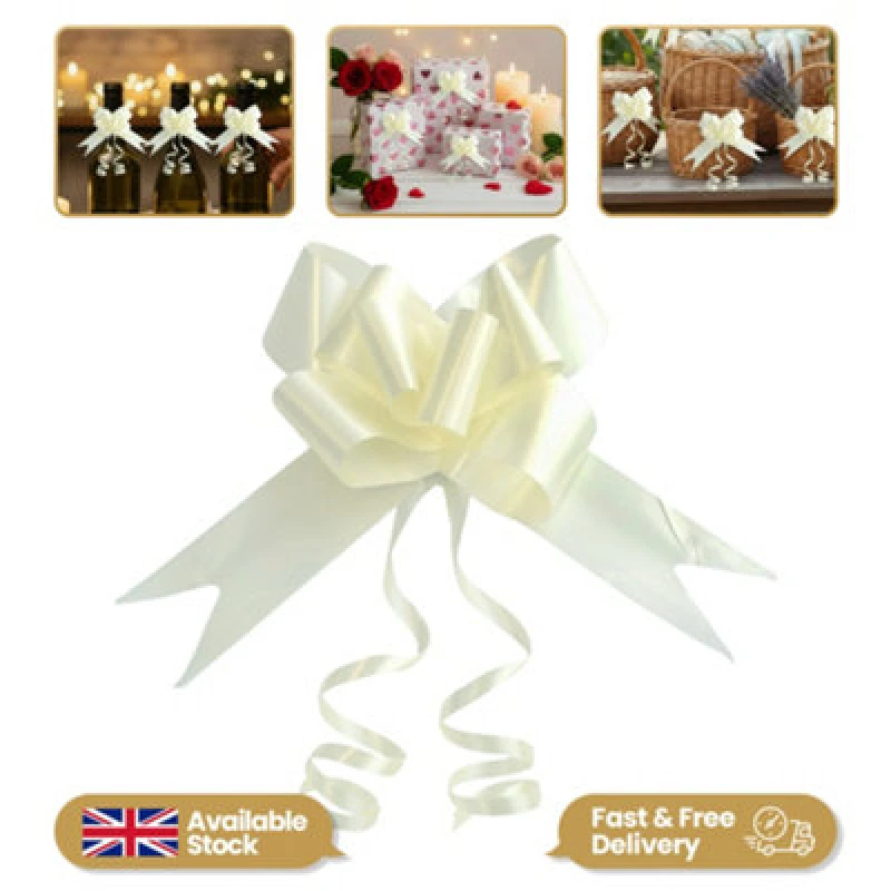 Image of Shatchi Large 30mm/3cm Ribbon Pull Bows Ivory for All Occation Decoration , 10PK Off White unisex