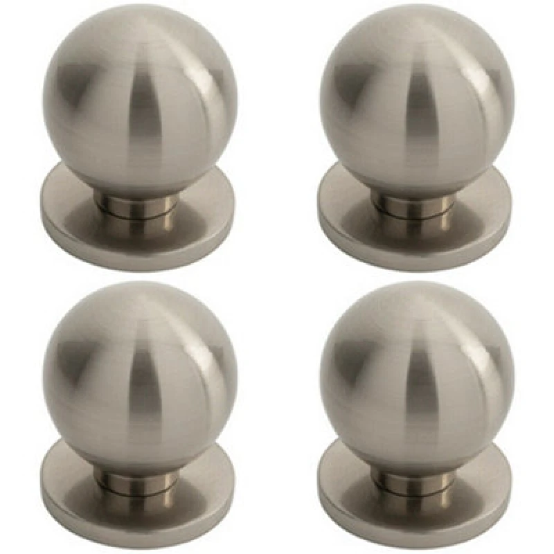 Image of Loops 4x Small Solid Ball Cupboard Door Knob 25mm Dia Satin Nickel Cabinet Handle Metallics unisex
