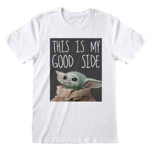 Image of Star Wars - The Mandalorian This is My Good Side Unisex Medium T-Shirt - White