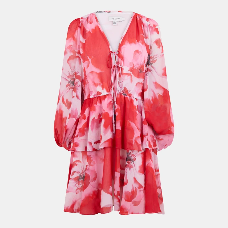 Image of Ted Baker Leyna Tie-Fastened Mini Dress Red female 6 (2X)