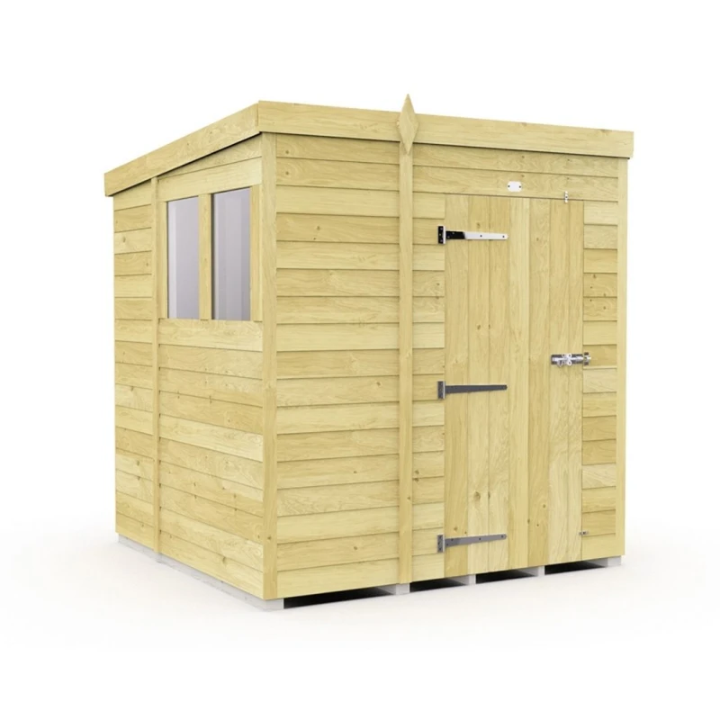 Image of Buttercup Farm 7 x 7 Feet Pent Shed - Single Door W/ Windows - L214 x W214 x H201cm in Brown Brown Unisex