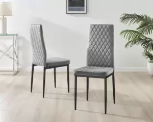 Image of Set of 6 Milan High Back Soft Touch Diamond Pattern Velvet Dining Chairs With Black Powder Coated Metal Legs