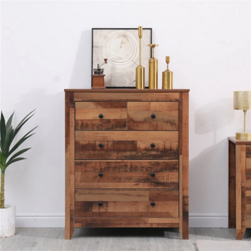Image of Furniturehmd Chest Of Drawers, 5-Drawer Organiser Unit,wooden Storage Cabinet,industrial Style