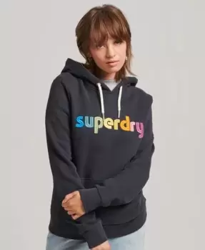 Image of Superdry Womens Core Logo Rainbow Hoodie Navy / Richest Navy - Size: 12