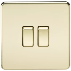 Image of KnightsBridge 10A 2G 2 Way 230V Screwless Polished Brass Electric Wall Plate Switch