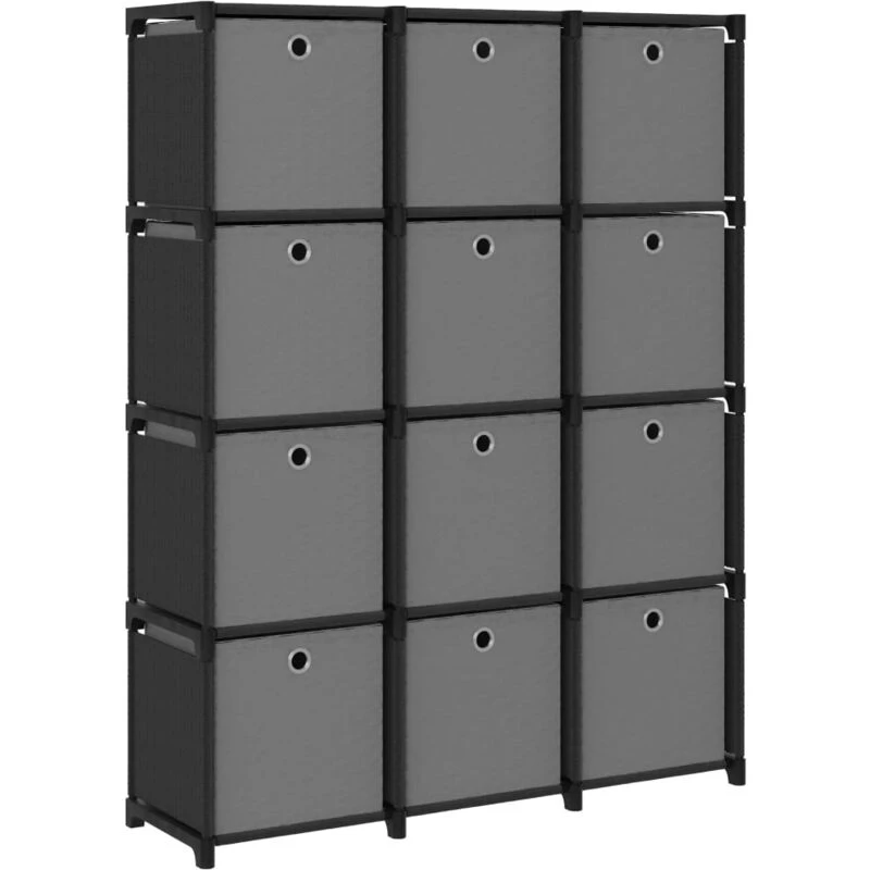 Image of VIDAXL Vidaxl - 12-Cube Display Shelf with Boxes Black 103x30x141cm Fabric 8720286042724
