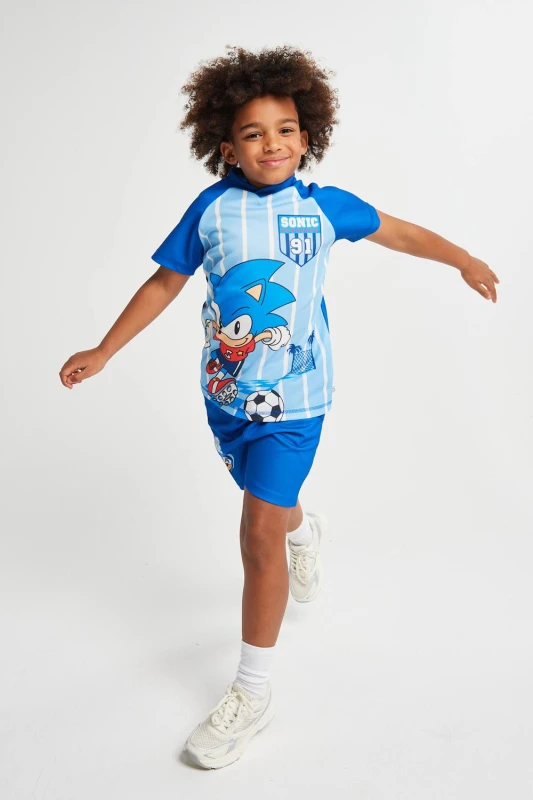 Image of Brand Threads Sonic the Hedgehog Active Daywear Set in Blue Size: 4-5 Years Blue Unisex 4-5 Years