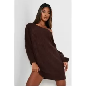 Image of I Saw It First Slouchy Off The Shoulder Striped Jumper Dress - Brown