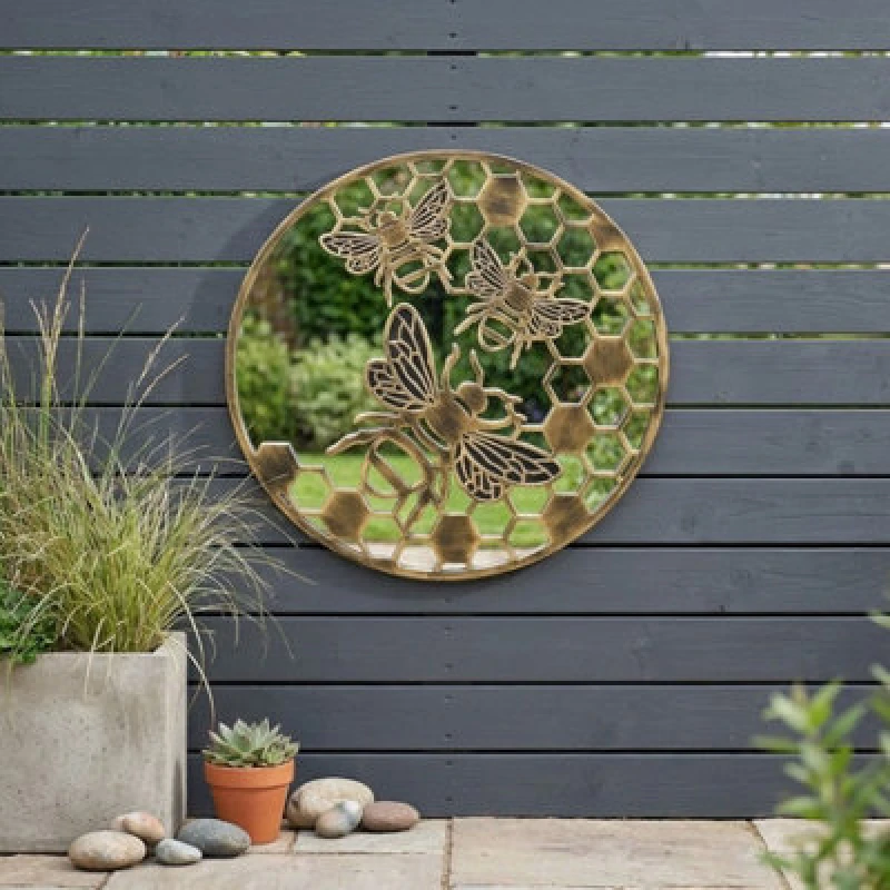 Image of Garden Greatness Large Honeycomb Bee Garden Mirror