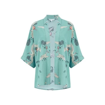 Image of Yumi Black Crane Print Kimono - Black