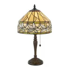 Image of Small Tiffany Glass LED Table Lamp - Floral Border Design - Dark Bronze Finish