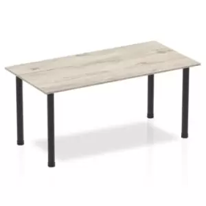 Image of Impulse 1600mm Straight Table Grey Oak Top Black Post Leg