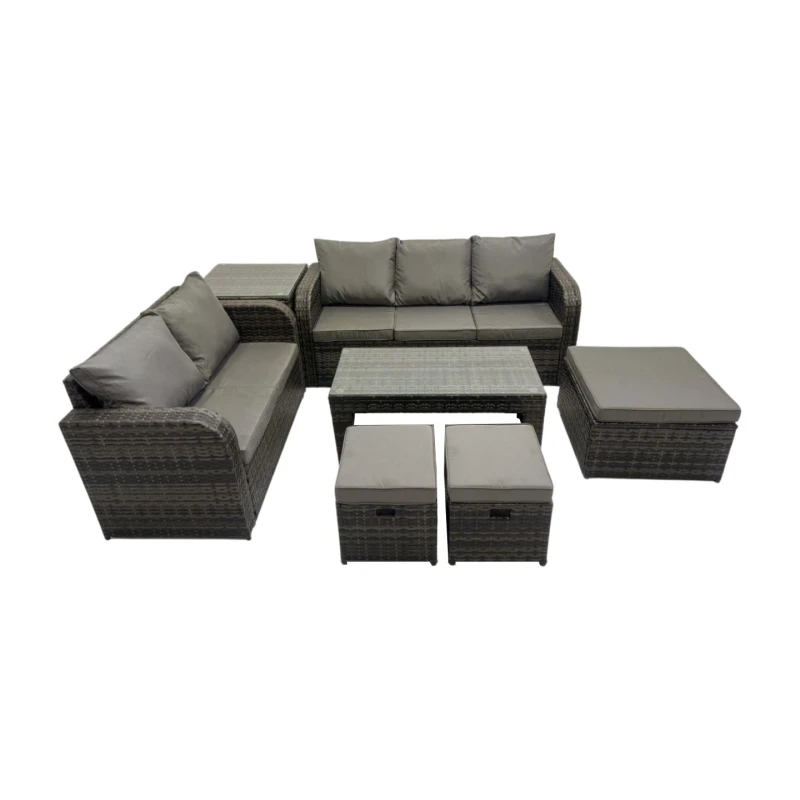 Image of Fimous 3 Seater Sofa Love Sofa Coffee Table with 3 Footstools Side Table in Dark Grey Dark Grey Unisex