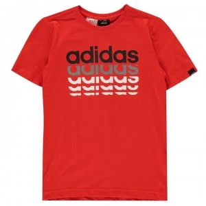 Image of adidas Repeat Linear QT T Shirt Junior Boys - Red/Blk/Grey