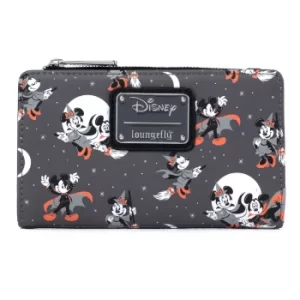 Image of Loungefly Disney Mickey Minnie Halloween Vamp Witch AOP Flap Wallet