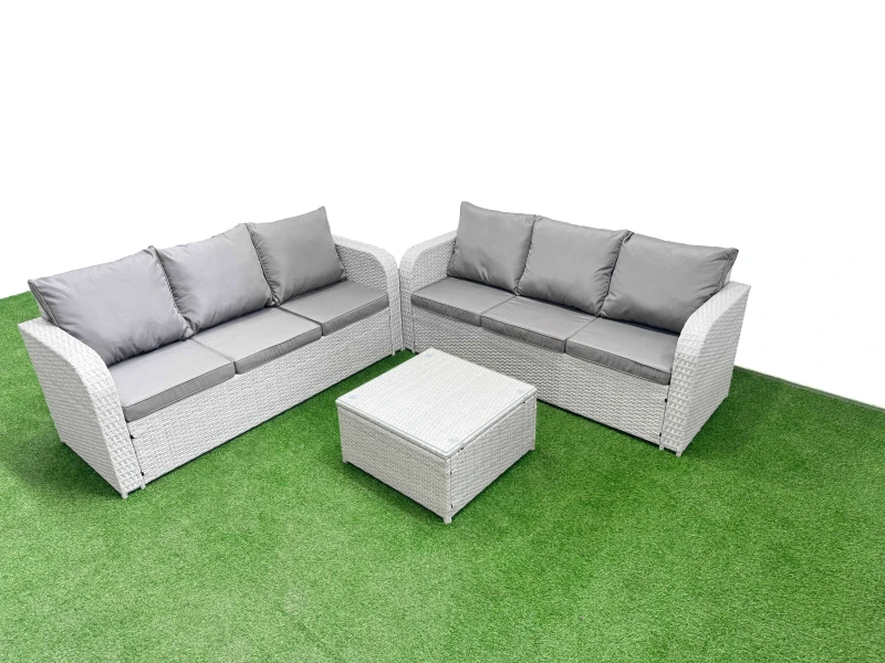 Image of Fimous Outdoor Garden Furniture Sets 6 Seater Wicker Rattan Furniture Sofa Sets with Square Coffee Table high Back Lounge Sofa Light Grey Light Grey