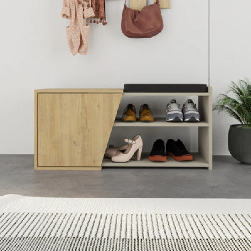 Image of Decortie Modern Fiona Shoe Bench With Storage Space Up To 6 Pair Shoes 104.6(W)Cm Sandstone, Oak
