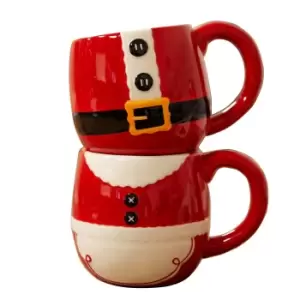 Image of Set of 2 Santa & Mrs Claus Stackable Mugs 11.5cm
