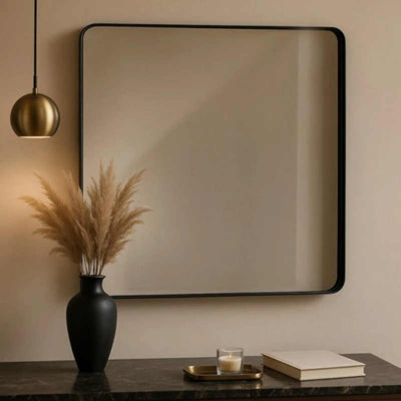 Image of Premier Housewares Candi Cindy Gold Finish Squared Wall Mirror Black