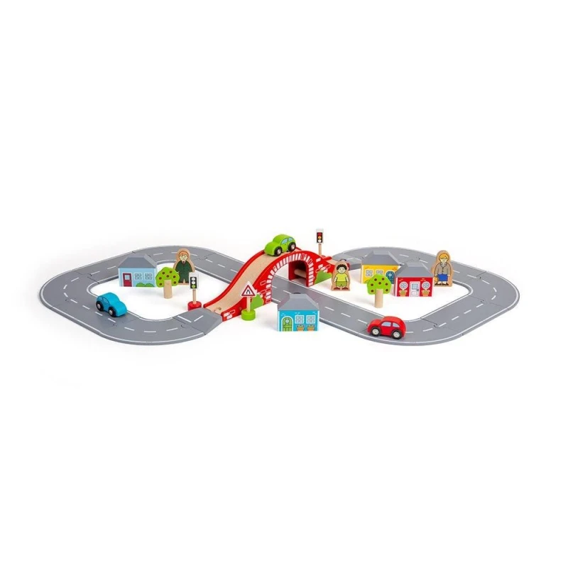 Image of Bigjigs Rail 36 Piece Figure of Eight Roadway Set Grey unisex