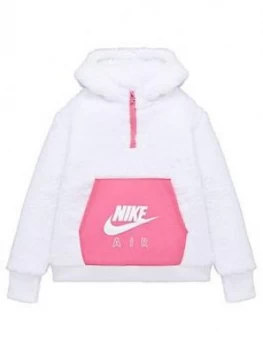 Image of Nike Girls Nsw Air Sherpa Half Zip Hoodie - White Pink