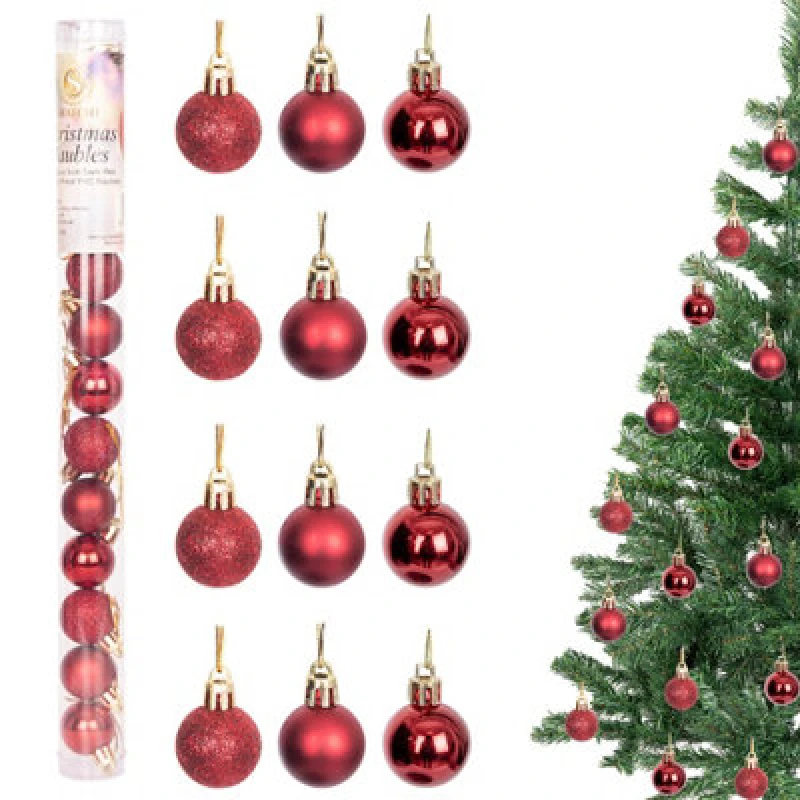 Image of Shatchi BAUBLES DARK RED 3CM 24PCS SET PVC Dark Red