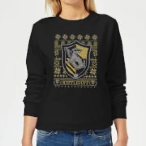 Image of Harry Potter Hufflepuff Crest Womens Christmas Sweatshirt - Black