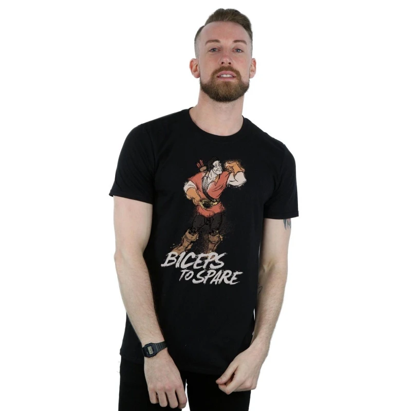 Image of Disney Men Beauty And The Beast Gaston Biceps To Spare T-Shirt in Black Size: Small Black S Male 5057864457216