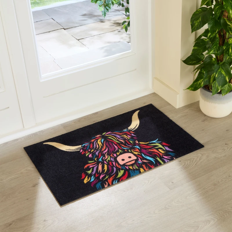 Image of Artsy Doormats Highland Cow Indoor Washable Doormat 80X50Cm