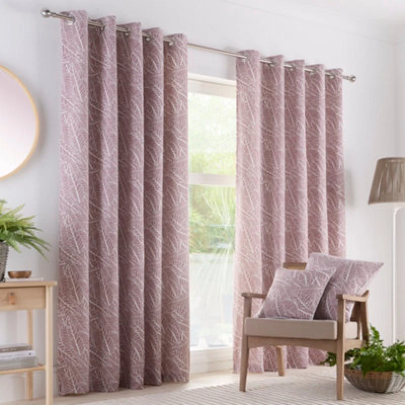 Image of Portfolio Home Madison Botanical Leaves Mauve 66" Width X 54" Drop (168 X 137Cm) Fully Lined Eyelet Curtain Set 2 Panels