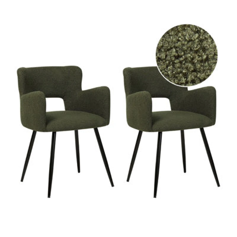 Image of Beliani Set Of 2 Dining Chairs Sanilac Boucle Dark Green