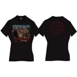 Image of Sgt Pepper Ladies Black Vintage Print TShirt: Large