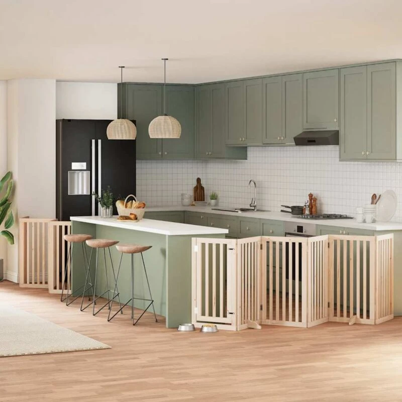 Image of vidaXL Dog Gate with Door Foldable 15 Panels 750cm Poplar Wood, Brown 3155646