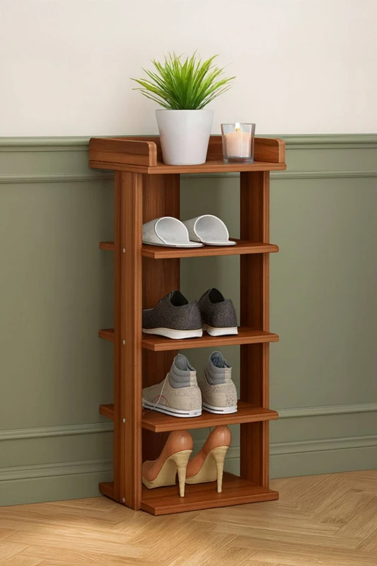 Image of Neo 5 Tier Wooden Shoe Rack Storage in Dark Brown Dark Brown Unisex