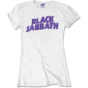 Image of Black Sabbath - Wavy Logo Vintage Womens Medium T-Shirt - White
