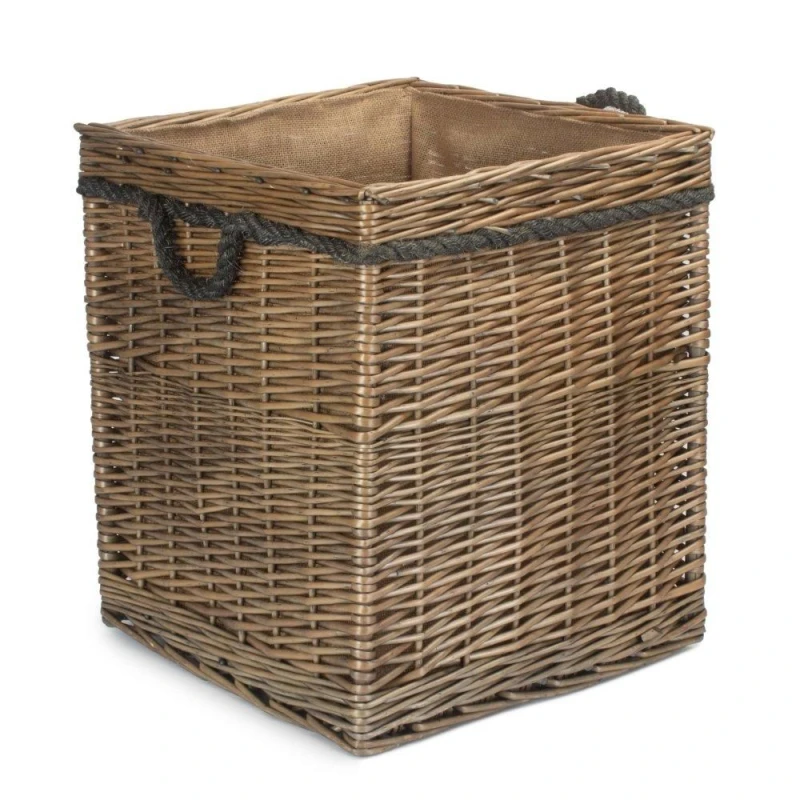 Image of Red Hamper Medium Antique Wash Square Storage Log Basket in Light Brown Light Brown Unisex