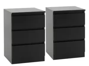 Image of Seconique Malvern Black Pair of 3 Drawer Bedside Cabinets