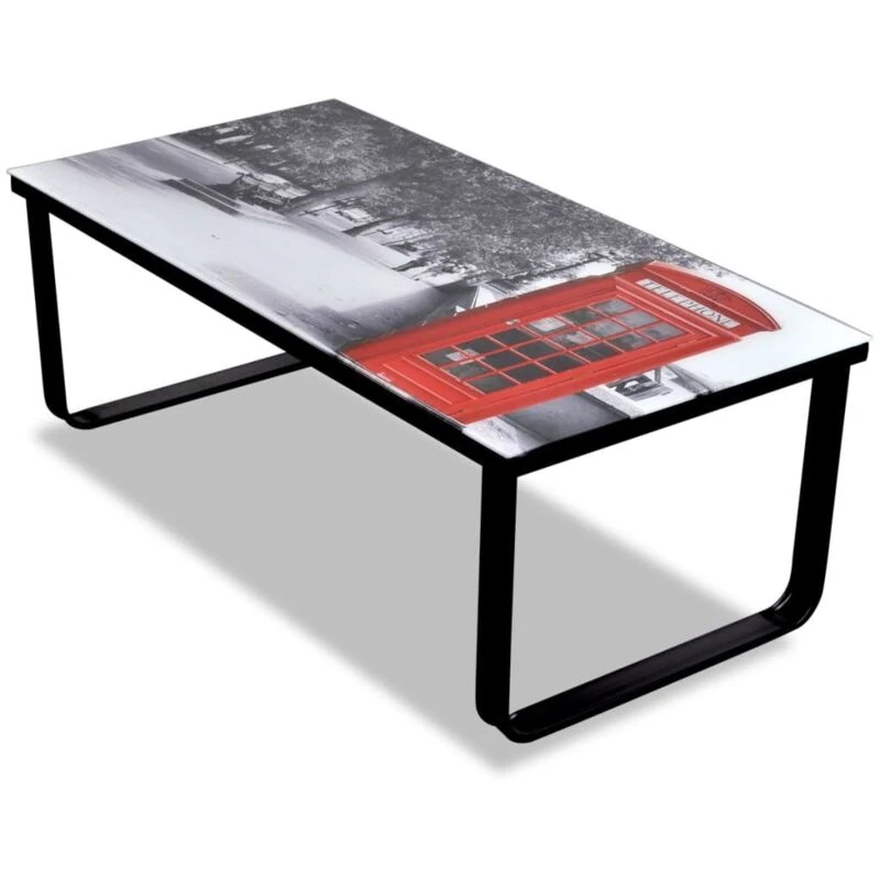 Image of New Modern Coffee Table Tempered Glass 5mm Telephone Booth Printing Metal Frame