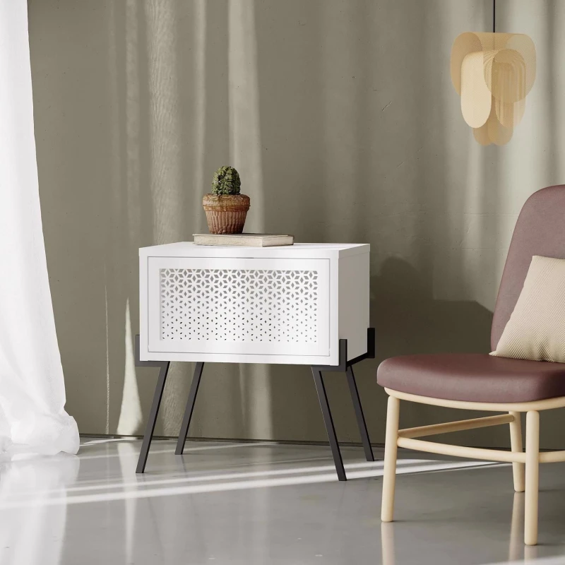 Image of FWStyle FWStyle White 1 Door Bedside Chest Push To Open White One Size Unisex 5056413131492