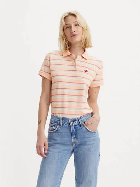 Image of Polo Shirt - Beige Supermarket Stripe Pale Peach