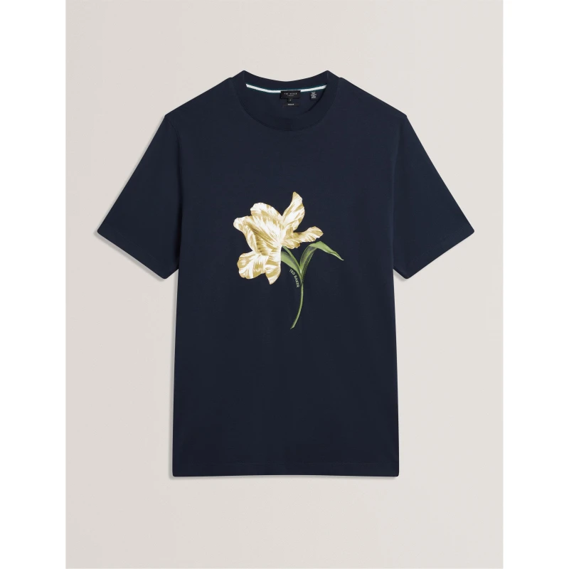 Image of Ted Baker Mens Flower T-Shirt Navy male S (2)