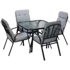 Image of Outsunny - Garden Dining Set, Glass Table w/ Umbrella Hole & Texteline Seats - Black