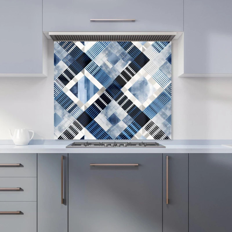 Image of Warren Reed - Designer Checkered Square Black & Blue Kitchen Splashback Size: 600mm x 600mm Blue Unisex 600mm x 600mm