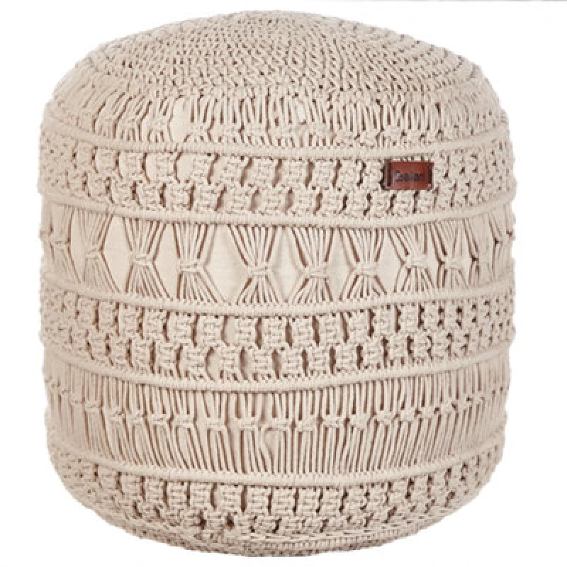 Image of Beliani Pouffe Macrame Thakot Cotton Beige