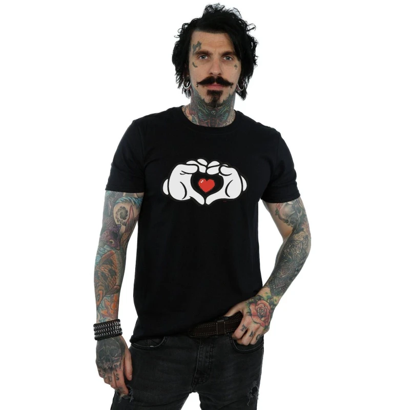 Image of Disney Men Mickey Mouse Heart Hands T-Shirt in Black Size: Small Black S Male 5057972520819