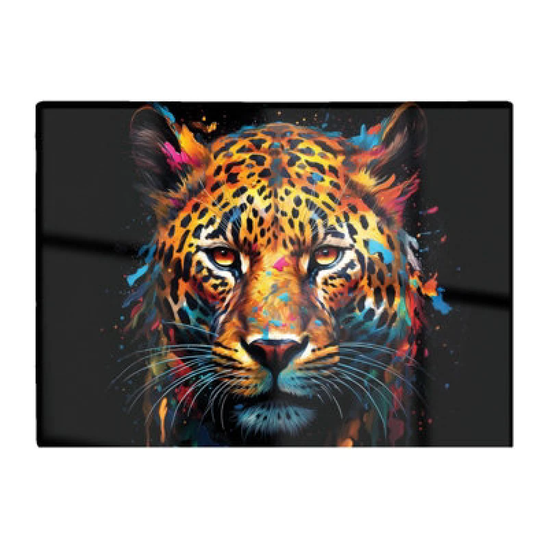 Image of Warren Reed Designer Splashart Leopard Face Glass Chopping Board